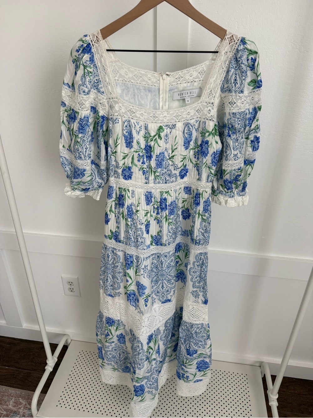 Hunter Bell Evelyn Blue Floral Midi Dress